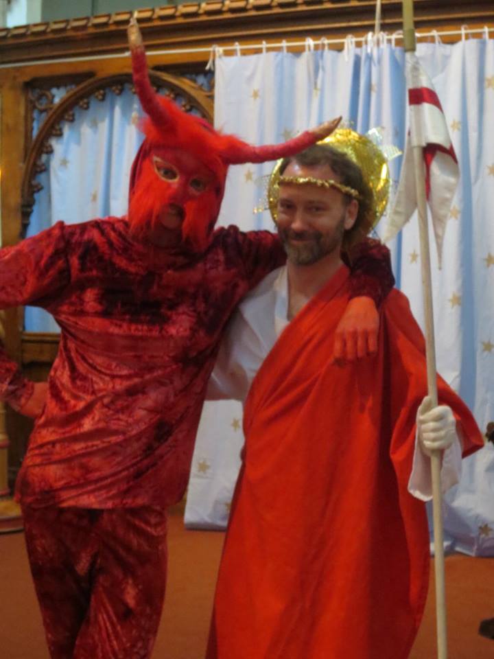 From the 'Lindisfarne' Anglo-Saxon Harrowing of Hell play (dir. John McKinnell). Satan: Gasper Jakovac, Christus: Mark Chambers. Photos by Larissa Kat Tracy, St. Oswald's Church, Durham, Friday 8 July, 2016. 